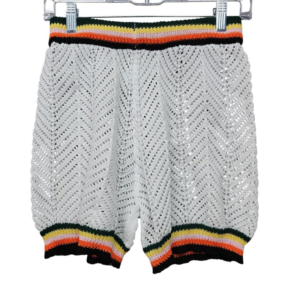 Chevron Lace Knit Shorts MED White Open Weave Sheer Boho Festival Beach Hippy - Picture 2 of 8